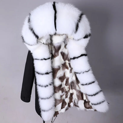 LVSANW Maomaokong 2025 Winter Long Jacket Real Fur Coat Women Clothes Large Fur Collar Detachable Natural Fox Lining Parkas Leather Fur