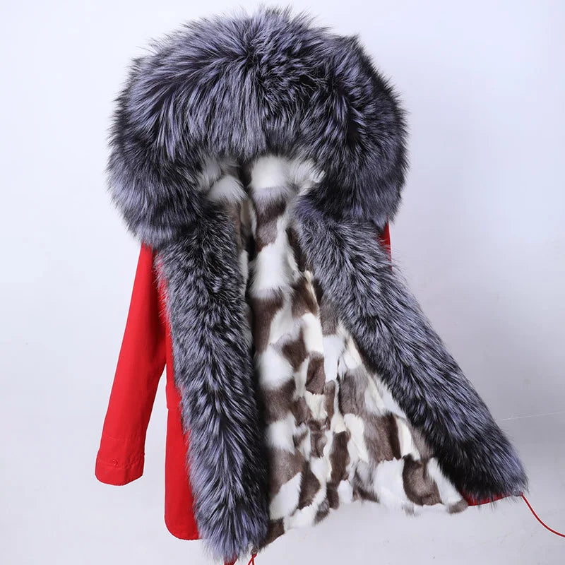 LVSANW Maomaokong 2025 Winter Long Jacket Real Fur Coat Women Clothes Large Fur Collar Detachable Natural Fox Lining Parkas Leather Fur