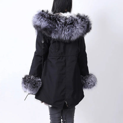 LVSANW Maomaokong 2025 Winter Long Jacket Real Fur Coat Women Clothes Large Fur Collar Detachable Natural Fox Lining Parkas Leather Fur