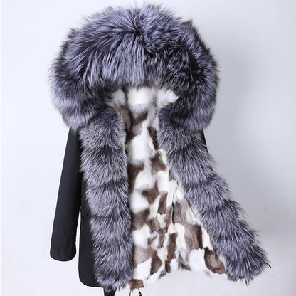 LVSANW Maomaokong 2025 Winter Long Jacket Real Fur Coat Women Clothes Large Fur Collar Detachable Natural Fox Lining Parkas Leather Fur