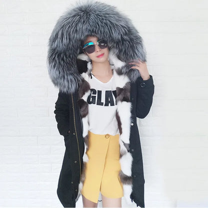 LVSANW Maomaokong 2025 Winter Long Jacket Real Fur Coat Women Clothes Large Fur Collar Detachable Natural Fox Lining Parkas Leather Fur