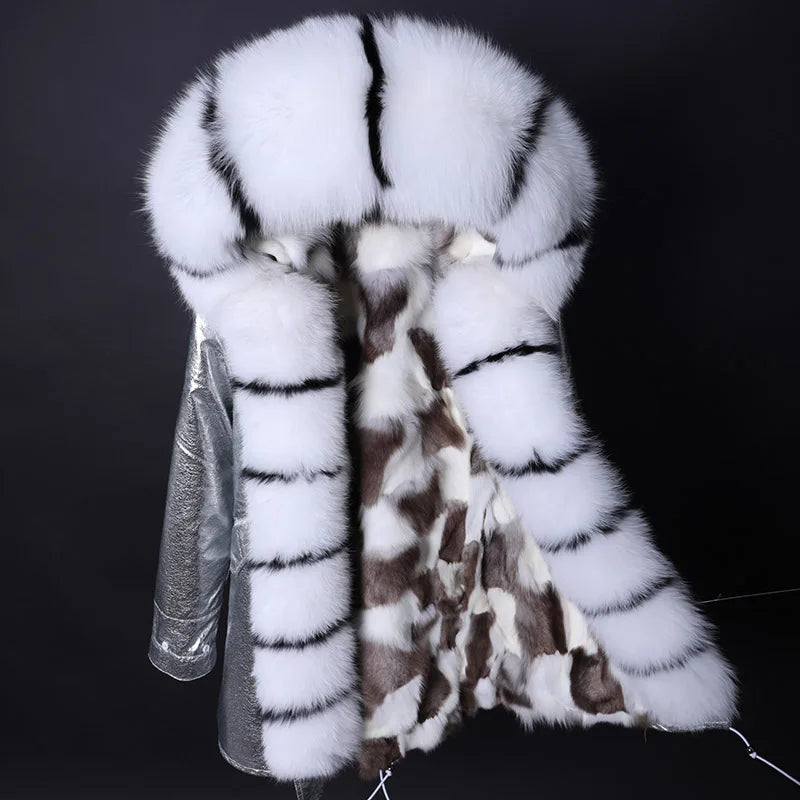 LVSANW Maomaokong 2025 Winter Long Jacket Real Fur Coat Women Clothes Large Fur Collar Detachable Natural Fox Lining Parkas Leather Fur