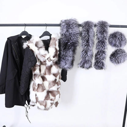 LVSANW Maomaokong 2025 Winter Long Jacket Real Fur Coat Women Clothes Large Fur Collar Detachable Natural Fox Lining Parkas Leather Fur