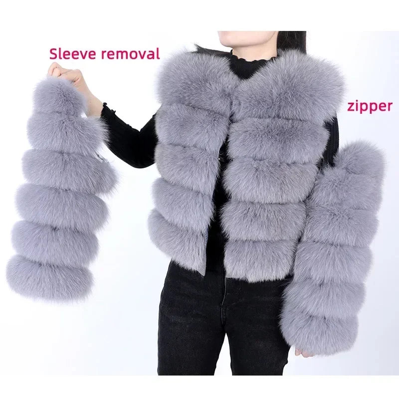 LVSANW Maomaokong 2025 Natural Real Fox Fur Coat Women Winter Warm Luxury Fur Jacket Detachable Long Sleeves Female Vest Furry Coats