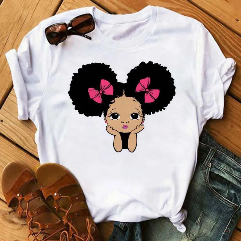 LVSANW Maycaur Fashion Women Black Girl Print Magic T Shirt Summer Short Sleeve Ladies T-shirts 90s Ulzzang Shirt Casual Round Neck Tee