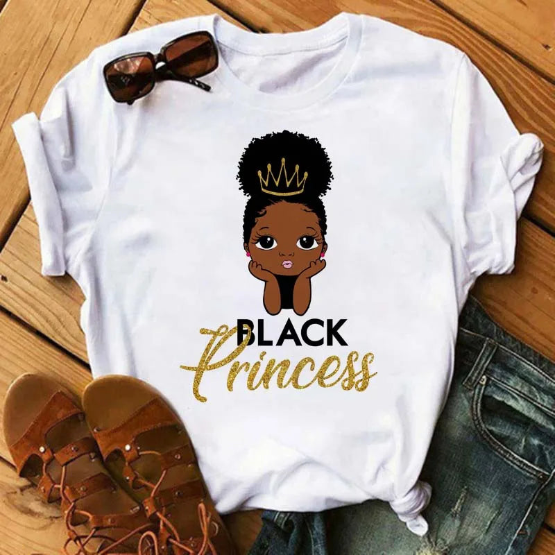 LVSANW Maycaur Fashion Women Black Girl Print Magic T Shirt Summer Short Sleeve Ladies T-shirts 90s Ulzzang Shirt Casual Round Neck Tee