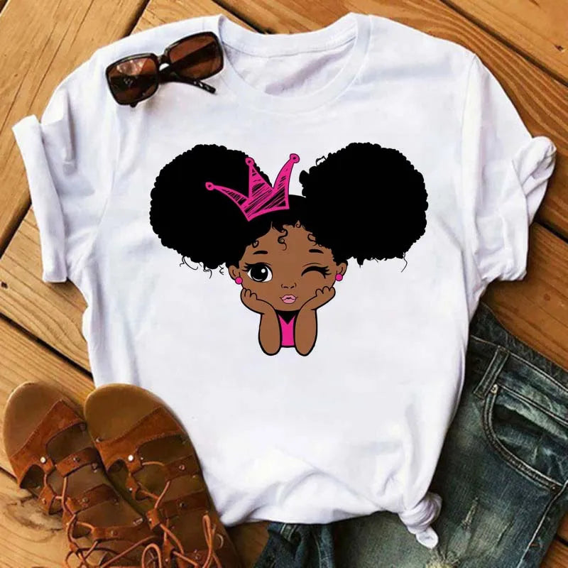 LVSANW Maycaur Fashion Women Black Girl Print Magic T Shirt Summer Short Sleeve Ladies T-shirts 90s Ulzzang Shirt Casual Round Neck Tee