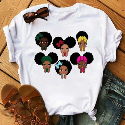 LVSANW Maycaur Fashion Women Black Girl Print Magic T Shirt Summer Short Sleeve Ladies T-shirts 90s Ulzzang Shirt Casual Round Neck Tee