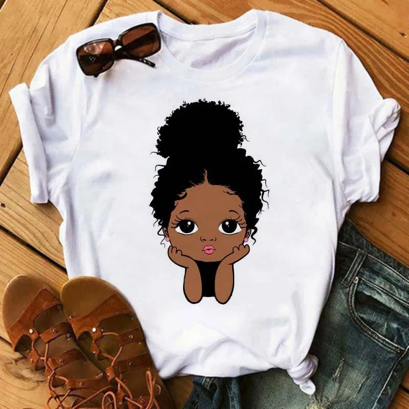 LVSANW Maycaur Fashion Women Black Girl Print Magic T Shirt Summer Short Sleeve Ladies T-shirts 90s Ulzzang Shirt Casual Round Neck Tee