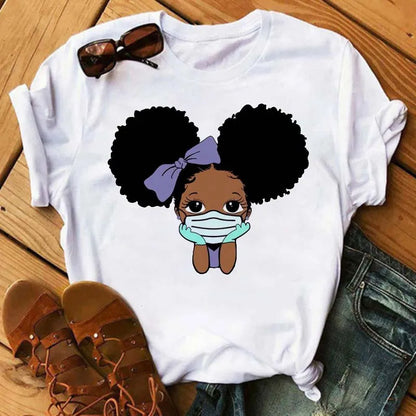 LVSANW Maycaur Fashion Women Black Girl Print Magic T Shirt Summer Short Sleeve Ladies T-shirts 90s Ulzzang Shirt Casual Round Neck Tee