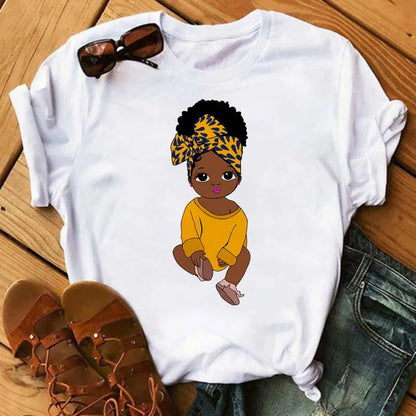 LVSANW Maycaur Fashion Women Black Girl Print Magic T Shirt Summer Short Sleeve Ladies T-shirts 90s Ulzzang Shirt Casual Round Neck Tee