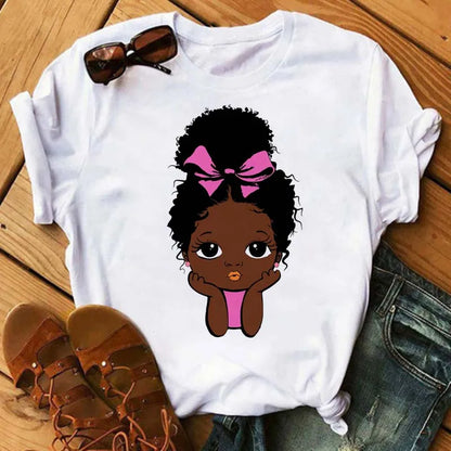 LVSANW Maycaur Fashion Women Black Girl Print Magic T Shirt Summer Short Sleeve Ladies T-shirts 90s Ulzzang Shirt Casual Round Neck Tee