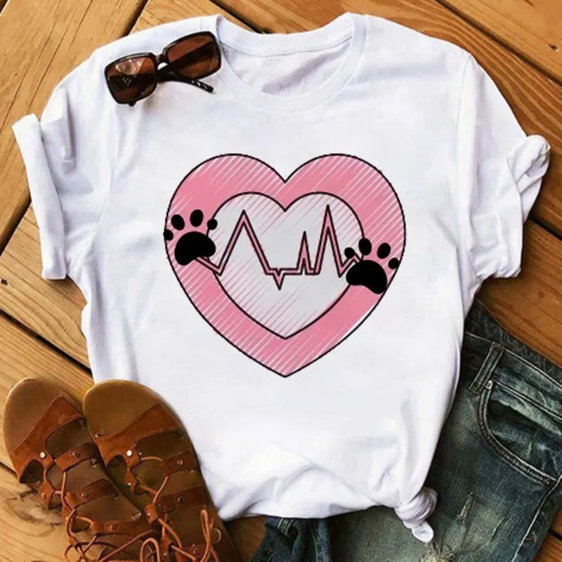 LVSANW Maycaur Fashion Women Dogs Paws T Shirt Peace Love Dogs Funny Casual O-neck Short Sleeves T-shirt Summer Kawaii Female Tee Shirt