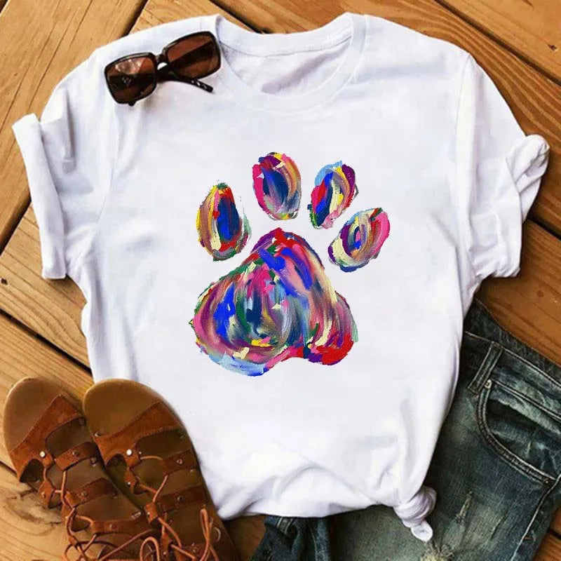 LVSANW Maycaur Fashion Women Dogs Paws T Shirt Peace Love Dogs Funny Casual O-neck Short Sleeves T-shirt Summer Kawaii Female Tee Shirt