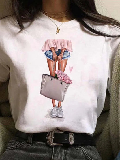 LVSANW Maycaur Hot Sales Printed Female Tshirt Women Fashion Graphic Printed T-Shirt Harajuku Korean Style Short Sleeves Clothes Female