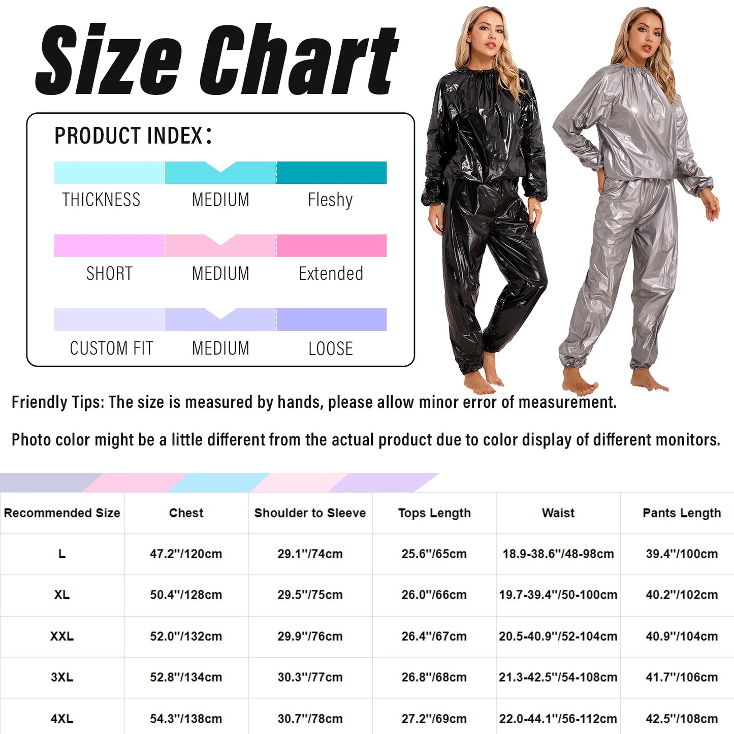 LVSANW Men Women PVC Sauna Suit Long Sleeve Elastic Cuff Top Pants Set Weight Loss Sweat Suit Slimming Fitness Gym Jogging Workout Suit