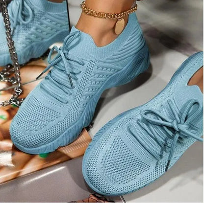 LVSANW Mesh Breathable Women Casual Sneakers Lace-up Vulcanized Shoes Ladies Platform Sneakers Female Shoes Plus Size Zapatos De Mujer