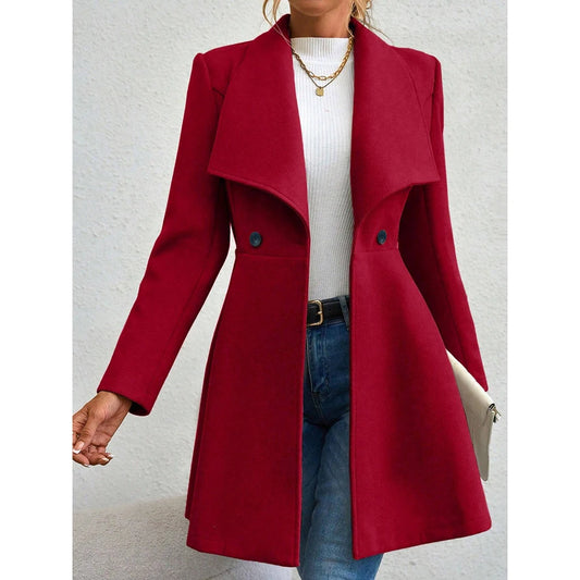 LVSANW Mia Muse Women's Coat Winter Decent French Solid Color Long Sleeve Lapel Button-Up Work Coats