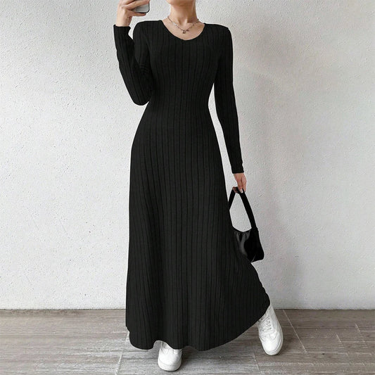 LVSANW Mia Muse Women's Dresses All Season Office Lady Ventilate Solid Color Waist In Design  Long Sleeve MIDI Lettuce Trim  Suitable f