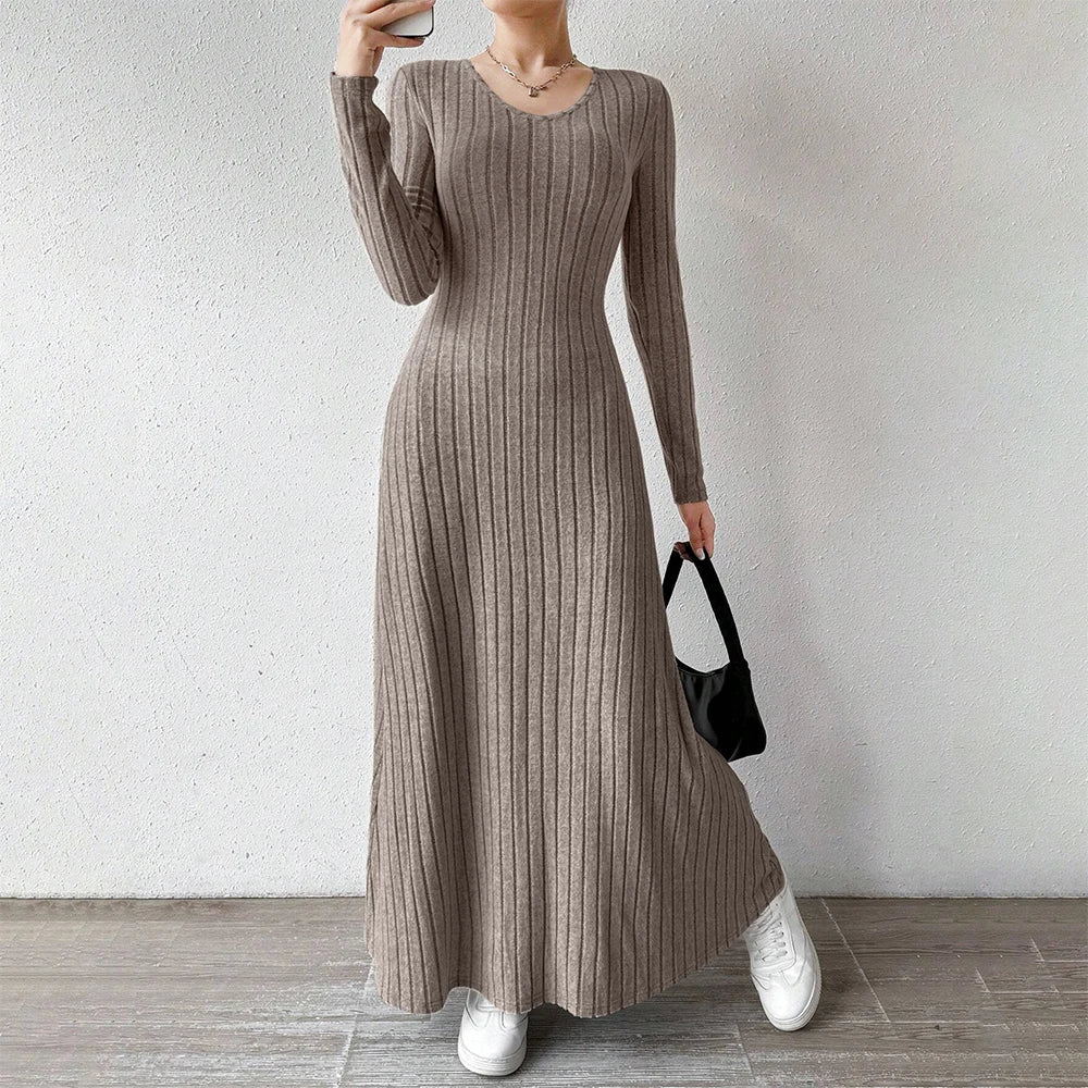 LVSANW Mia Muse Women's Dresses All Season Office Lady Ventilate Solid Color Waist In Design  Long Sleeve MIDI Lettuce Trim  Suitable f