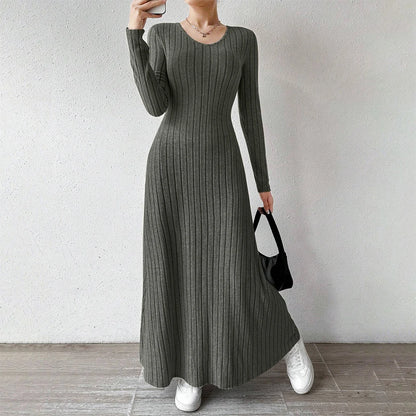 LVSANW Mia Muse Women's Dresses All Season Office Lady Ventilate Solid Color Waist In Design  Long Sleeve MIDI Lettuce Trim  Suitable f