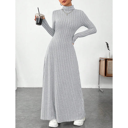 LVSANW Mia Muse Women's Dresses Autumn Winter Decent Simple Solid Color Long Sleeve High-Neck Maxi Wrap Casual Dresses