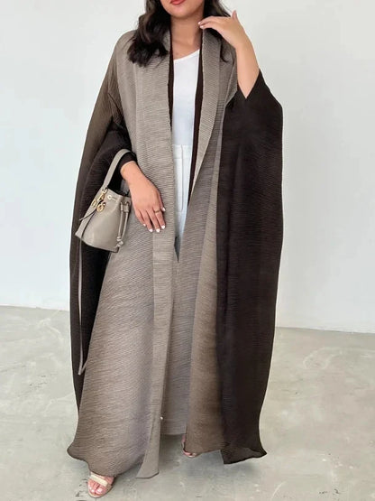 LVSANW Miyake Pleated Women Cardigan Wraps Elegant Loose Miyake Gradient Pleated Turn-down Collar Bat Windbreak With Belt 55"In Lace