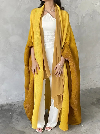 LVSANW Miyake Pleated Women Cardigan Wraps Elegant Loose Miyake Gradient Pleated Turn-down Collar Bat Windbreak With Belt 55"In Lace