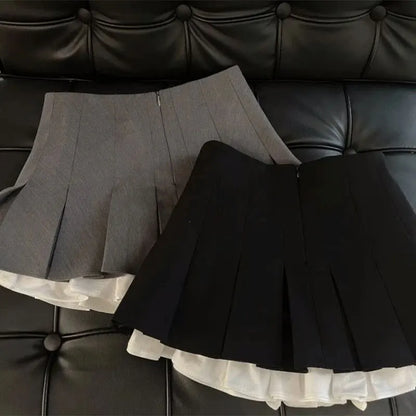 LVSANW Mooyufon Ruffles Black Mini Skirt Women Korean Patchwork Pleated Skirts Japanese Kawaii High Waist All Match A Line Skirt New