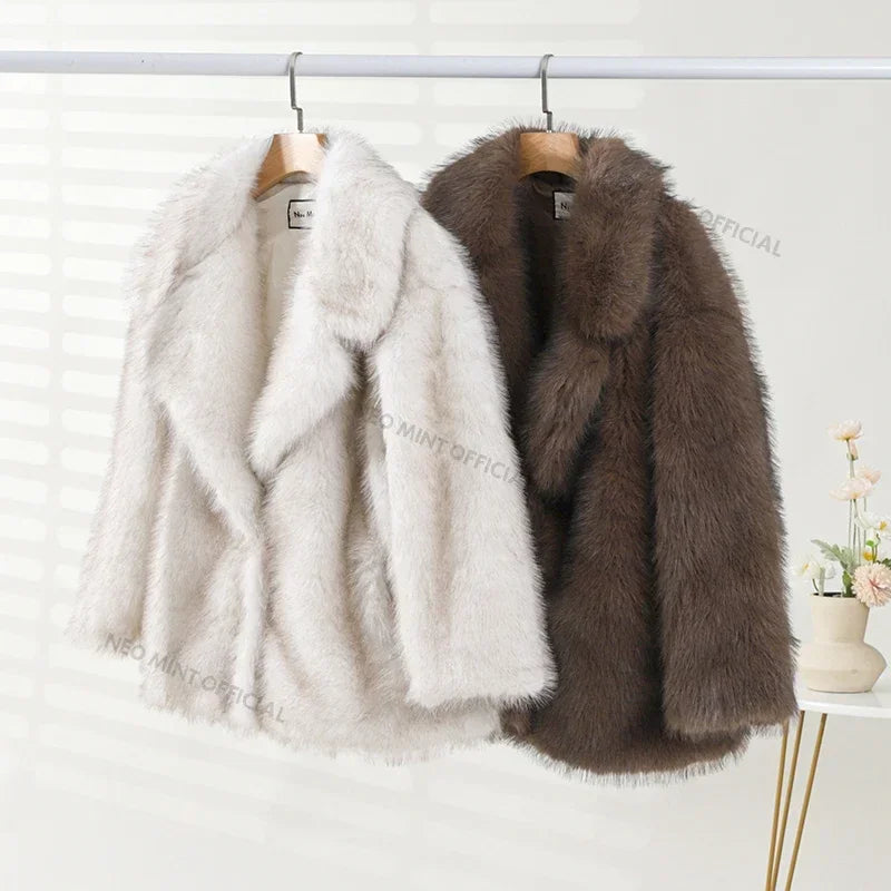 LVSANW Neo Mint 2025 Winter Ins Hot Fashion Girls Oversized Gradient Fur Coat Women Thick Warm Outerwear Fluffy Faux Fox Fur Jacket