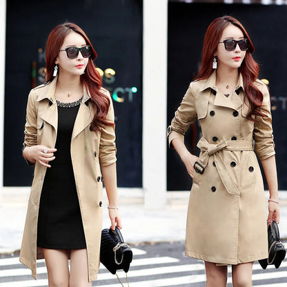 LVSANW New 2024 Autumn Korean Mid-Length Trench Coat Women Double-Breasted Slim Temperament Windbreaker Female Casual Outwear Overcoat