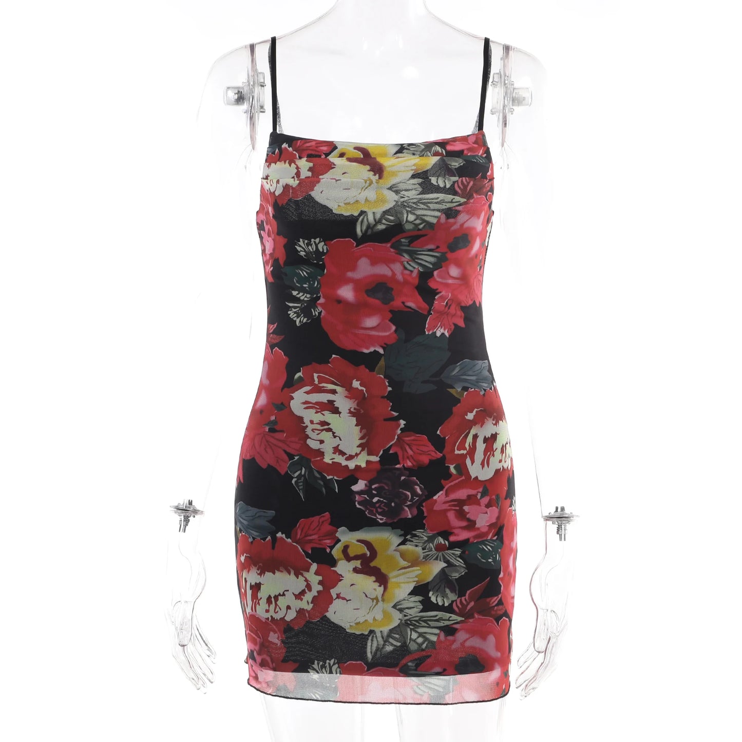 LVSANW New 2024 Summer Mesh Strap Women Mini Print Dress Casual Fashion Sleeveless Party Evening Mini Women's Dress Vestidos YJ23080PF