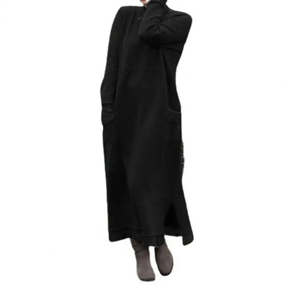 LVSANW New Autumn Winter Loose Long Dress Women Velvet Sweatshirt Casual Dress Women Fashion Solid O Neck Long Sleeve Holiday Dress