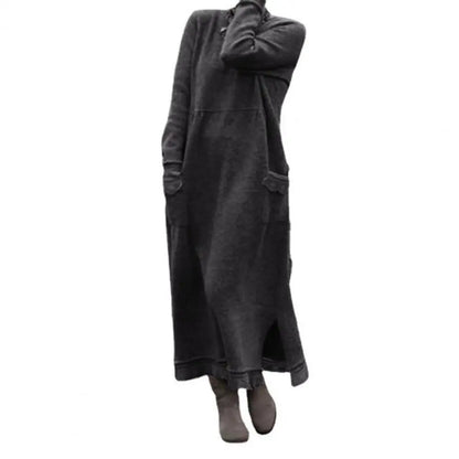 LVSANW New Autumn Winter Loose Long Dress Women Velvet Sweatshirt Casual Dress Women Fashion Solid O Neck Long Sleeve Holiday Dress