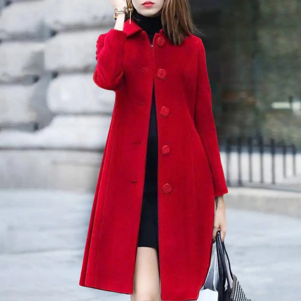 LVSANW New Fashion British Solid Button Wool Coat Women Long Sleeve Jackets Woman Elegant Pocket Slim Outfit Mujer