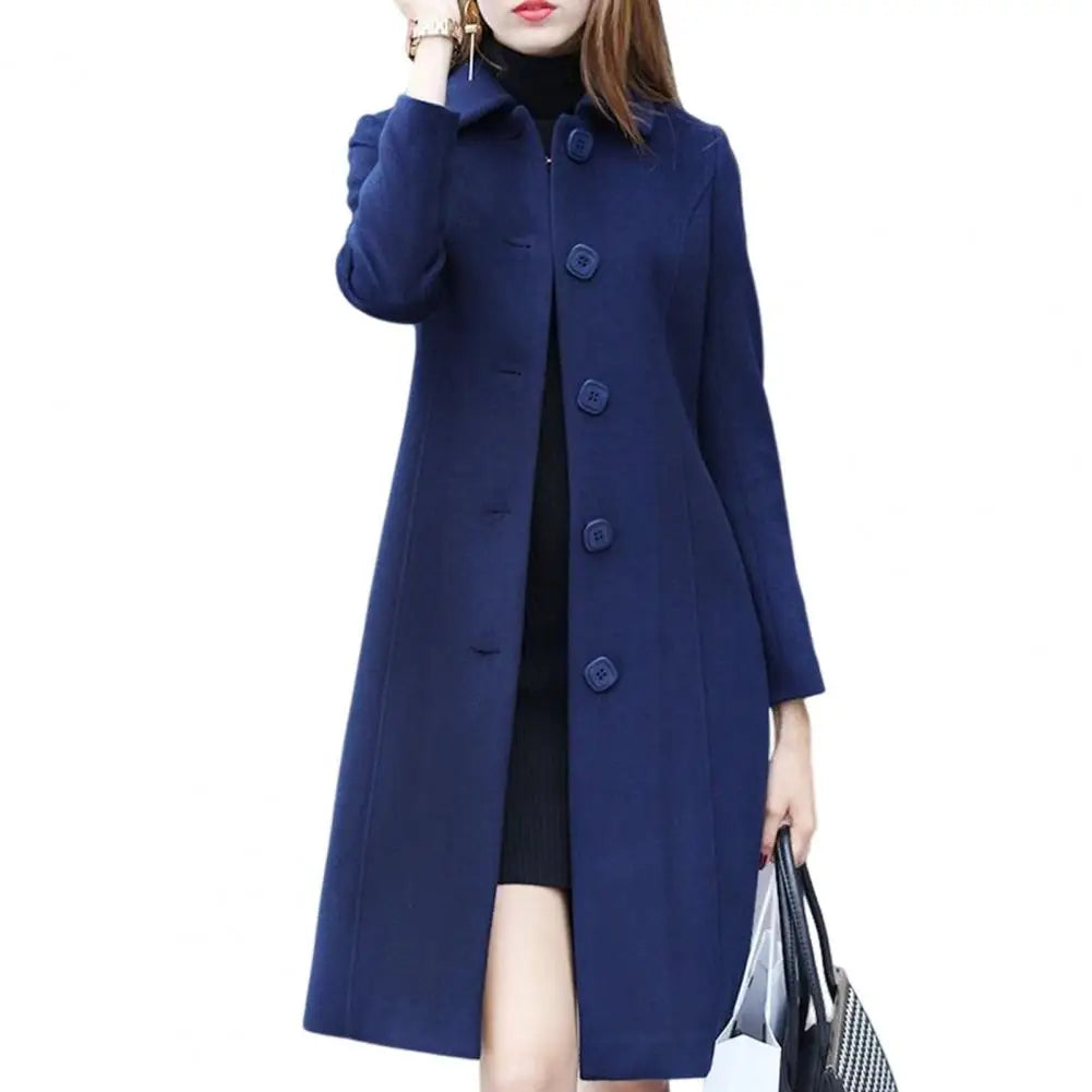 LVSANW New Fashion British Solid Button Wool Coat Women Long Sleeve Jackets Woman Elegant Pocket Slim Outfit Mujer