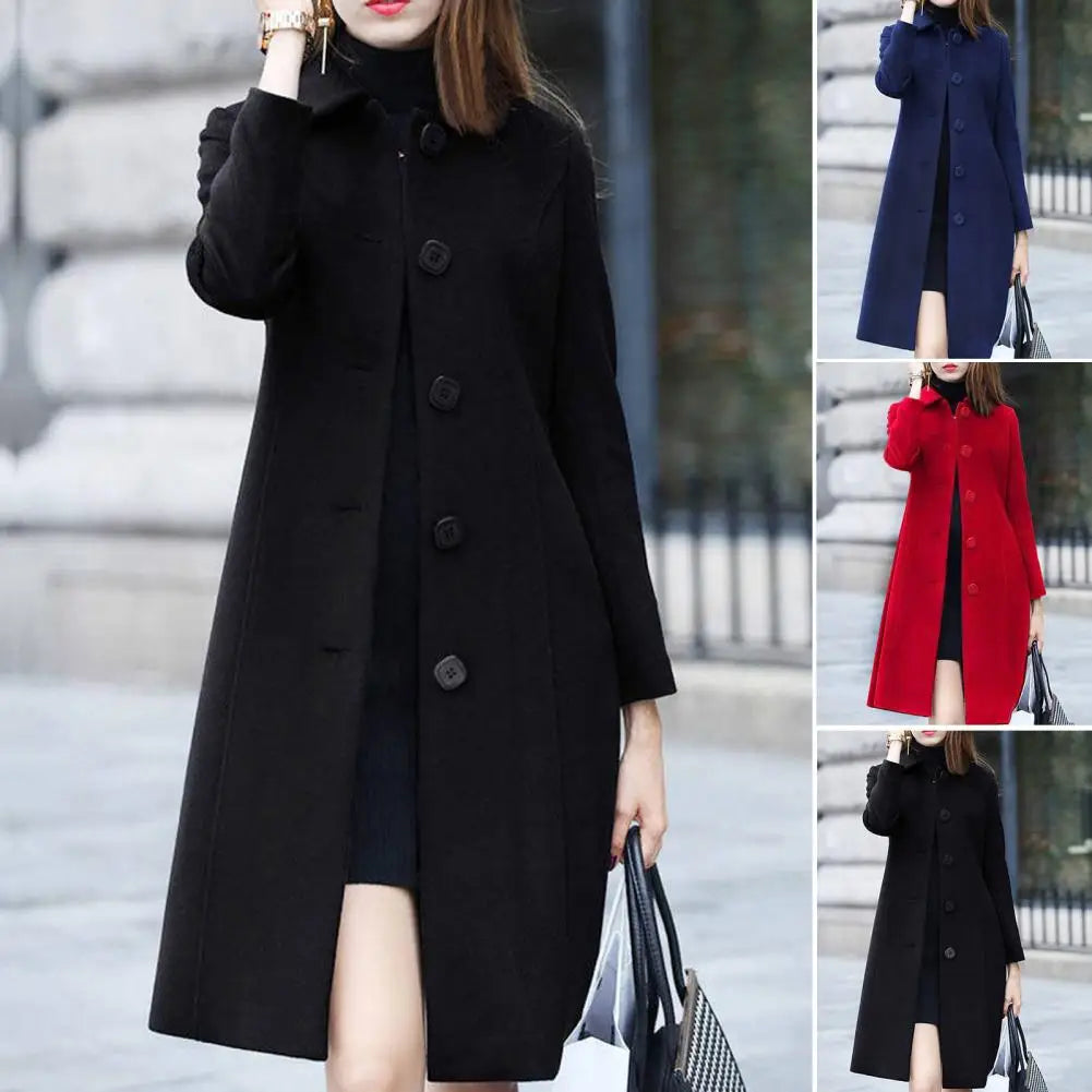 LVSANW New Fashion British Solid Button Wool Coat Women Long Sleeve Jackets Woman Elegant Pocket Slim Outfit Mujer