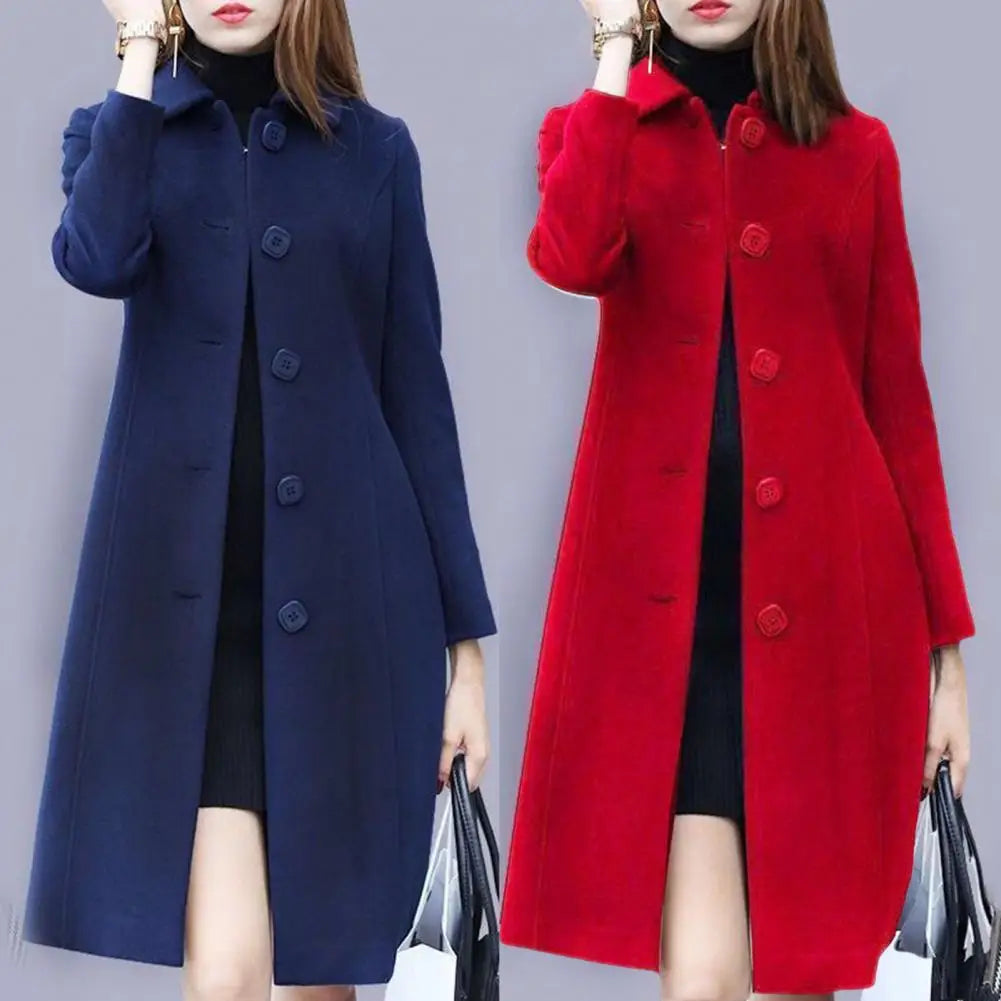 LVSANW New Fashion British Solid Button Wool Coat Women Long Sleeve Jackets Woman Elegant Pocket Slim Outfit Mujer