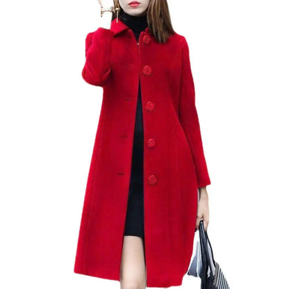 LVSANW New Fashion British Solid Button Wool Coat Women Long Sleeve Jackets Woman Elegant Pocket Slim Outfit Mujer