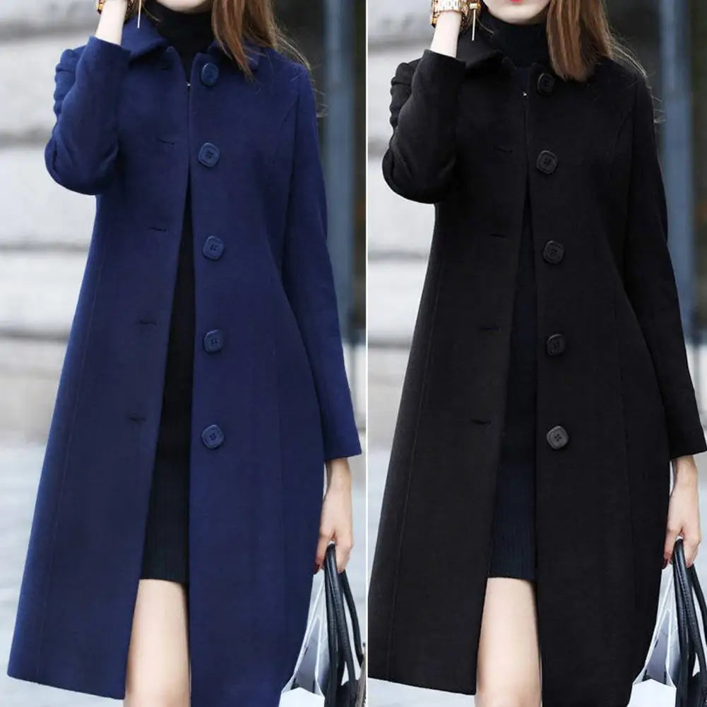 LVSANW New Fashion British Solid Button Wool Coat Women Long Sleeve Jackets Woman Elegant Pocket Slim Outfit Mujer