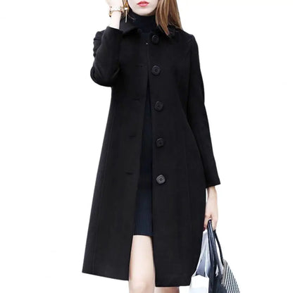 LVSANW New Fashion British Solid Button Wool Coat Women Long Sleeve Jackets Woman Elegant Pocket Slim Outfit Mujer