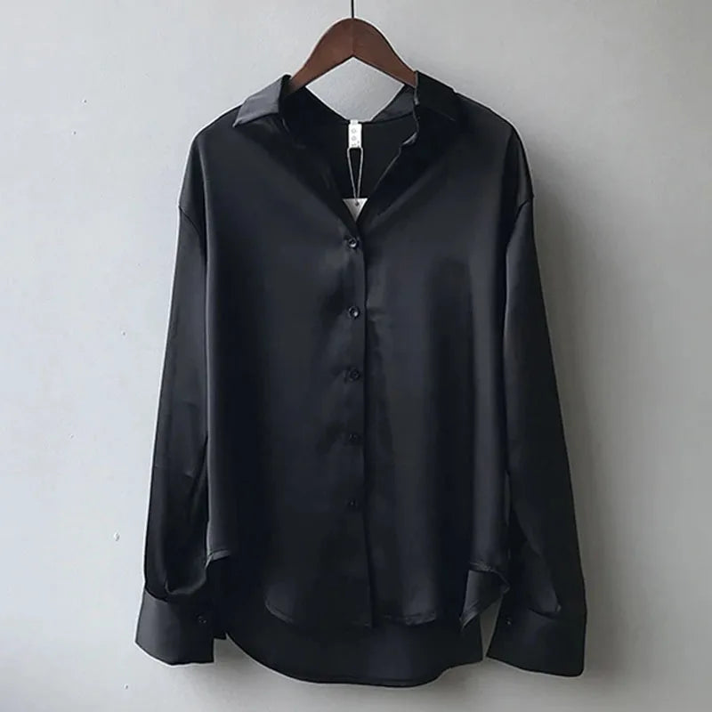 LVSANW New Fashion Simple Satin Blouse Women Loose Button Up Long Sleeve Women's Shirts Office Lady Tops Woman Casual Clothes 11355