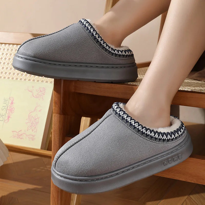 LVSANW New Fluffy Slippers Women House Flats Fashion Plush Winter Designer Shoes Ladies Home Elegant Casual Footwear Large Size 31