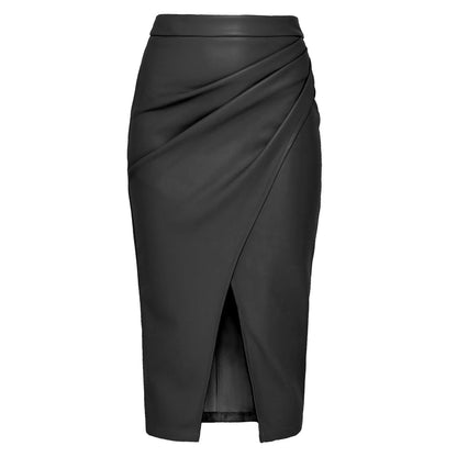 LVSANW New In Women's PU Leather Skirt 2025 Fall Winter Office Lady High Waisted Zipper Pleated Bodycon Skirts Female Sexy Skirt