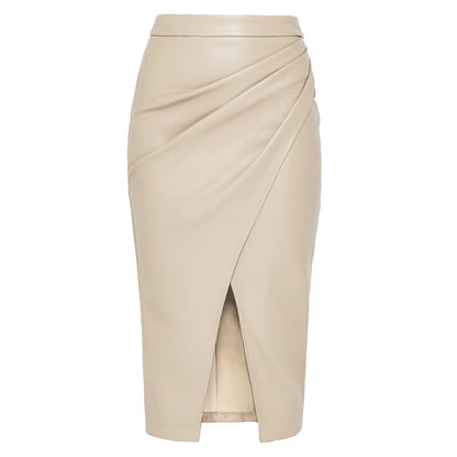 LVSANW New In Women's PU Leather Skirt 2025 Fall Winter Office Lady High Waisted Zipper Pleated Bodycon Skirts Female Sexy Skirt