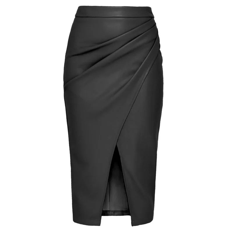 LVSANW New In Women's PU Leather Skirt 2025 Fall Winter Office Lady High Waisted Zipper Pleated Bodycon Skirts Female Sexy Skirt