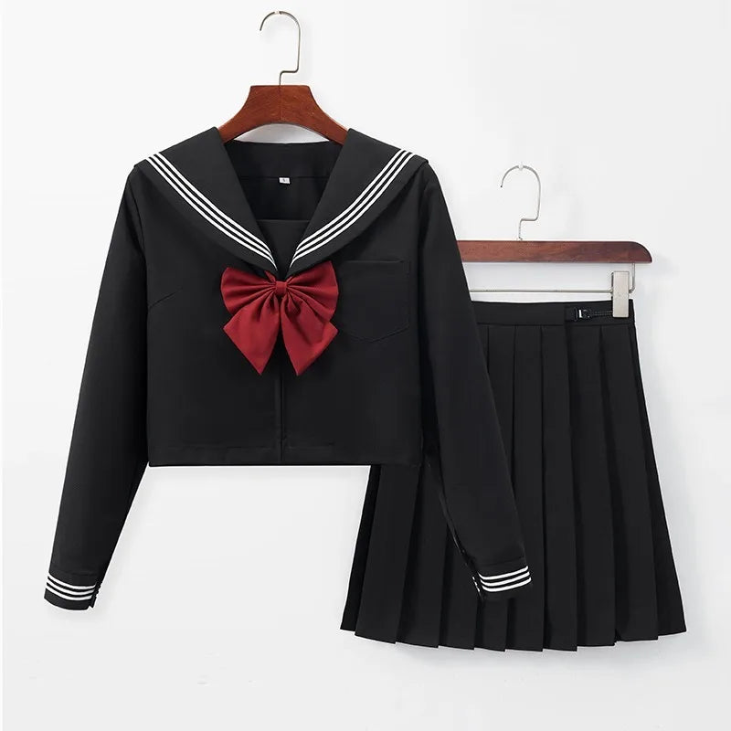 LVSANW New Japanese School Uniform Suit Sailor JK Basic Cartoon Girl Navy Sailor Uniform Black sets Navy Costume Women girl costume