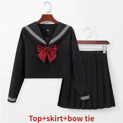 LVSANW New Japanese School Uniform Suit Sailor JK Basic Cartoon Girl Navy Sailor Uniform Black sets Navy Costume Women girl costume