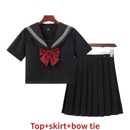 LVSANW New Japanese School Uniform Suit Sailor JK Basic Cartoon Girl Navy Sailor Uniform Black sets Navy Costume Women girl costume