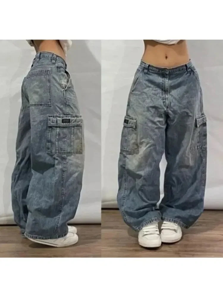 LVSANW New Jeans Female Y2K American Harajuku Retro Washed Loose Jeans Street Fashion Casual Gothic High Waist Pants For Men and Women